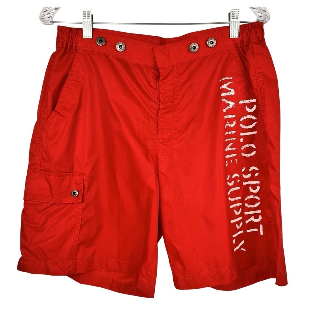 VTG Polo Sport Marine Supply Men's‎ Medium Swim Trunks Boardshort Red No Lining